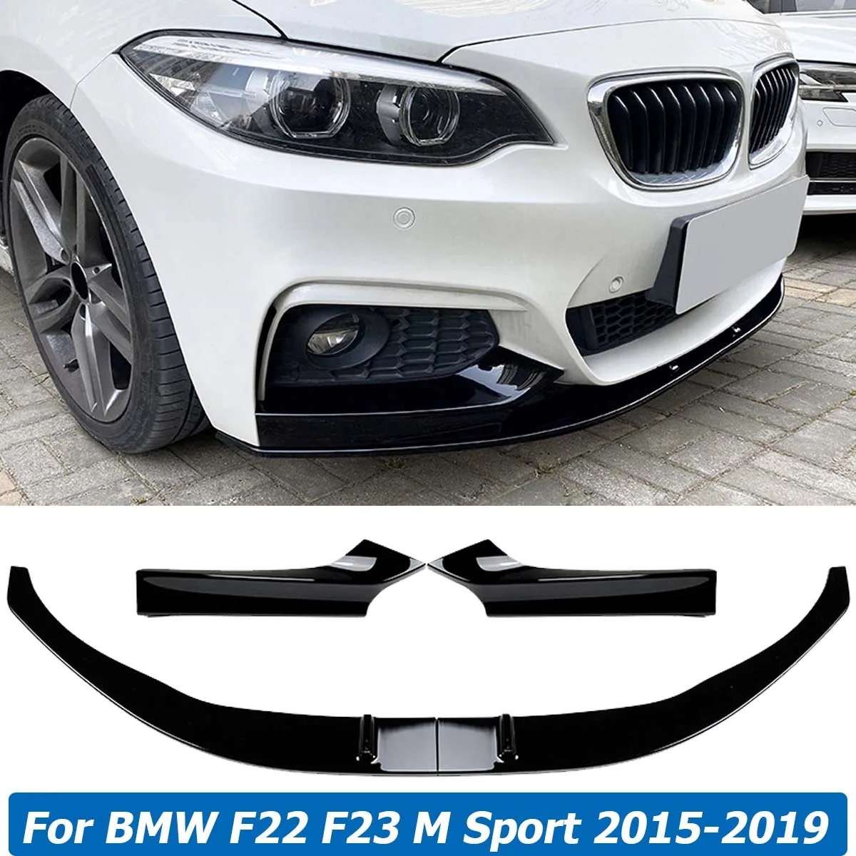 

For BMW 2 Series F22 F23 M Sport 2015-2019 Front Bumper Lip Spoiler + Side Splitter Canards Protector Body Kit Car Accessories