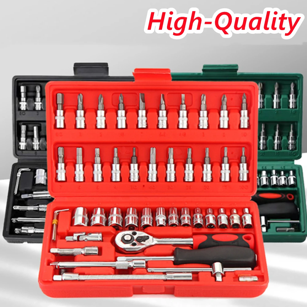 

High-quality 46PCS Ratchet Quick Wrench Set Socket Spanner Screwdriver And Bit Torque Car Tool Mechanical Workshop keys tools