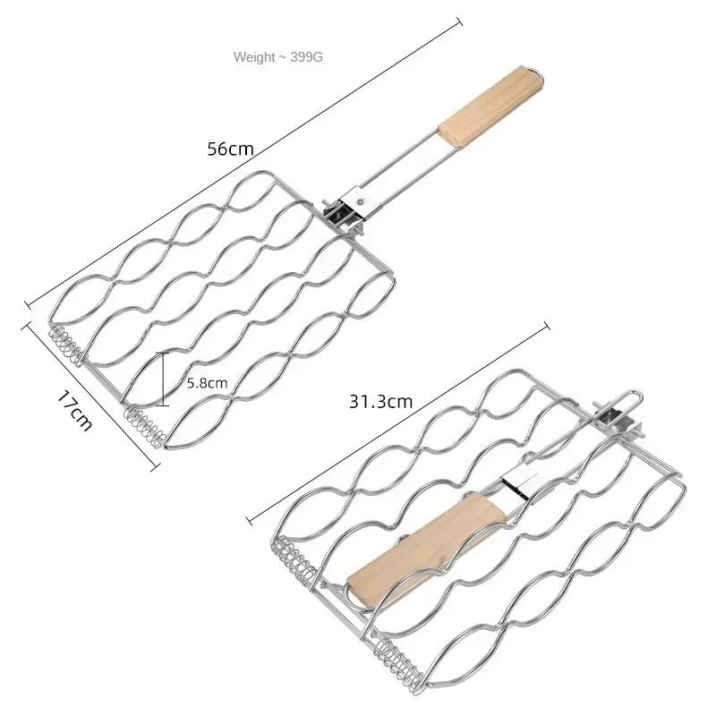 Outdoor Clip Foldable Grilled Corn Clip Barbecue Tool Barbecue Mesh Convenient Stainless Steel Hot Dog Grill