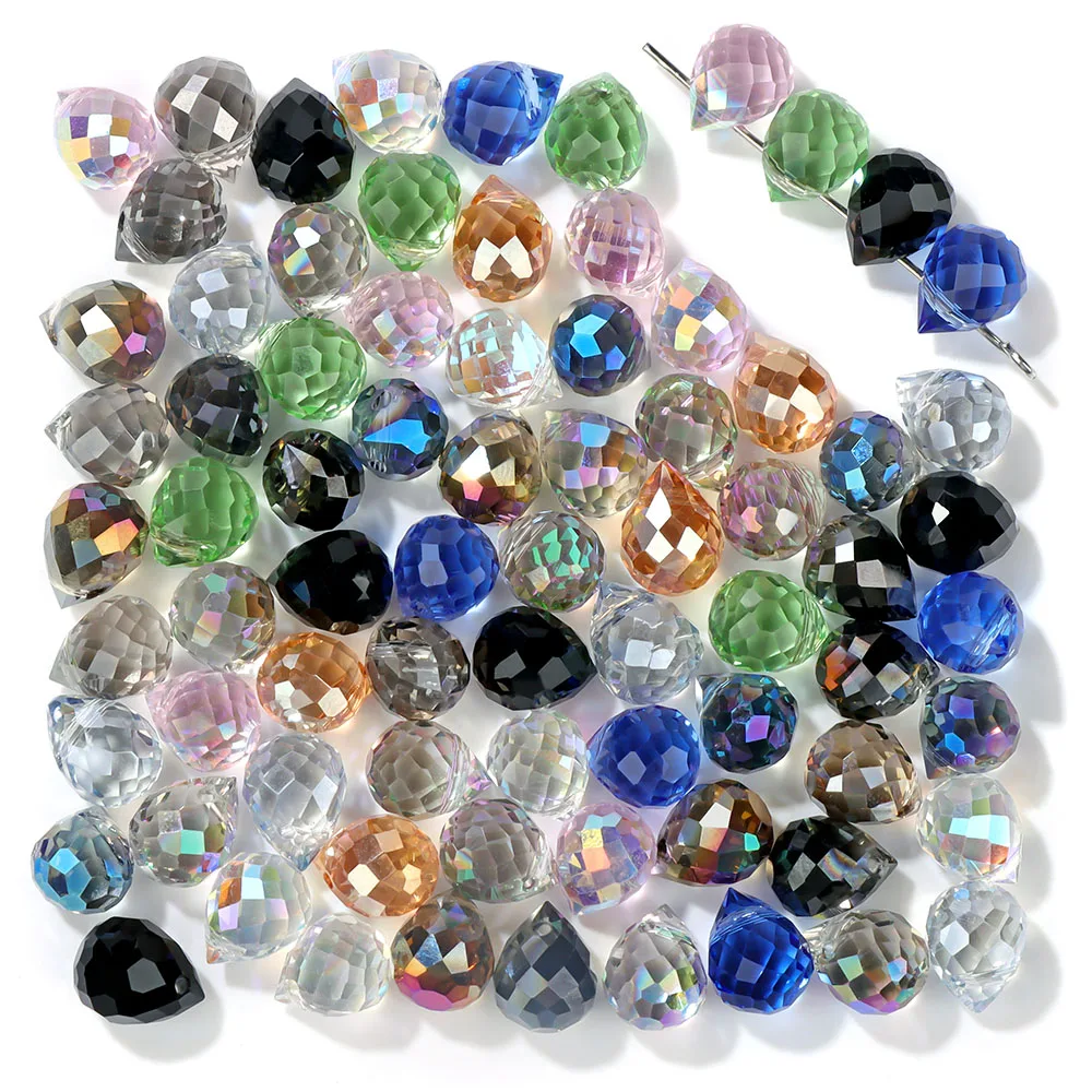 96 Perline Di Vetro A Goccia 9 Mm | 8 Colori Tra Cui Nero, Bianco E Cristallo | Per Bigiotteria Fai Da Te