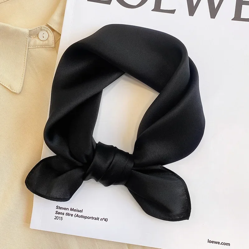 Solid Color 100% Nature Silk Square Scarfs for Women Neck Ties Foulard Neckerchief Hairband Hands Bag Ribbons Headband Gift 4