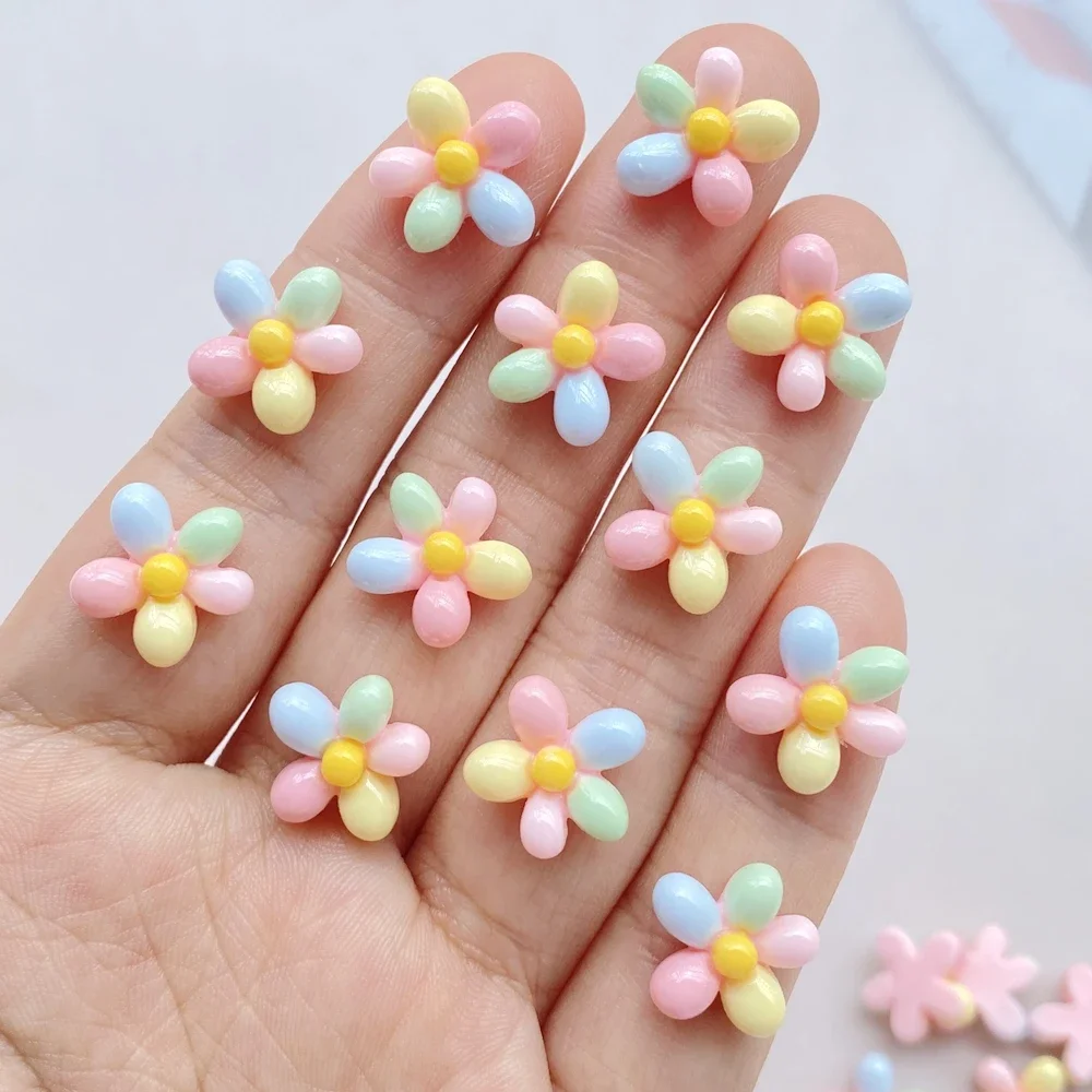귀여운 미니 레인보우 컬러 꽃 수지 네일 아트 라인석 DIY 공예, 네일 장식 주얼리 3D 장식, 20 개