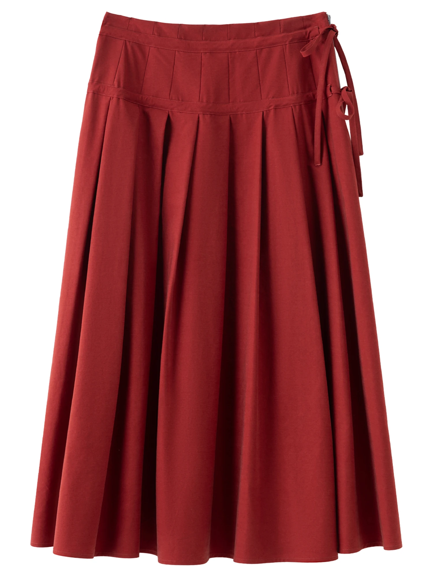 DUSHU 2025 Spring New High Waist 3D Pleated Skirt with Side Tie Layered Ruffle Midi Skirt Fashion Casual Bodycon Pencil Skirt