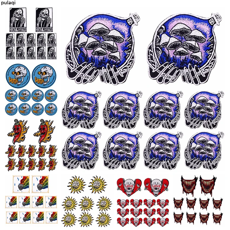 

Pulaqi 10pcs Finger Skull Embroidery Patch Iron On Patches For Clothes Hurror Punk Embroidered Patches For Clothing Stickers