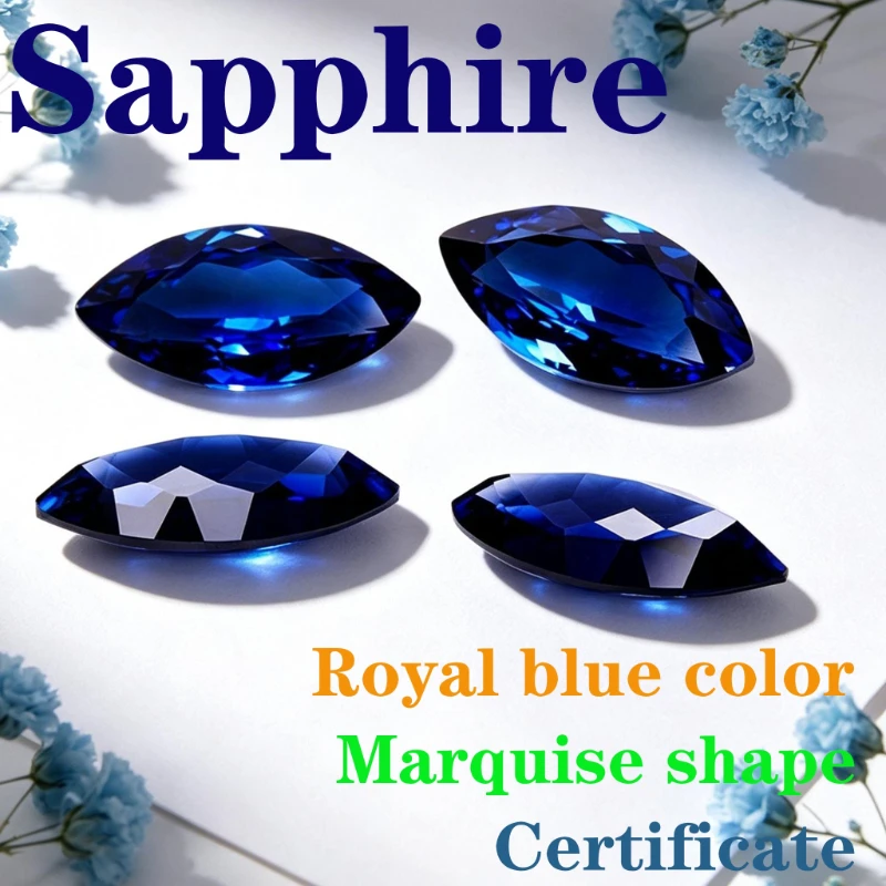 Synthetischer Edelstein Saphir Königsblau Marquise-Form Zertifiziert Großhandel