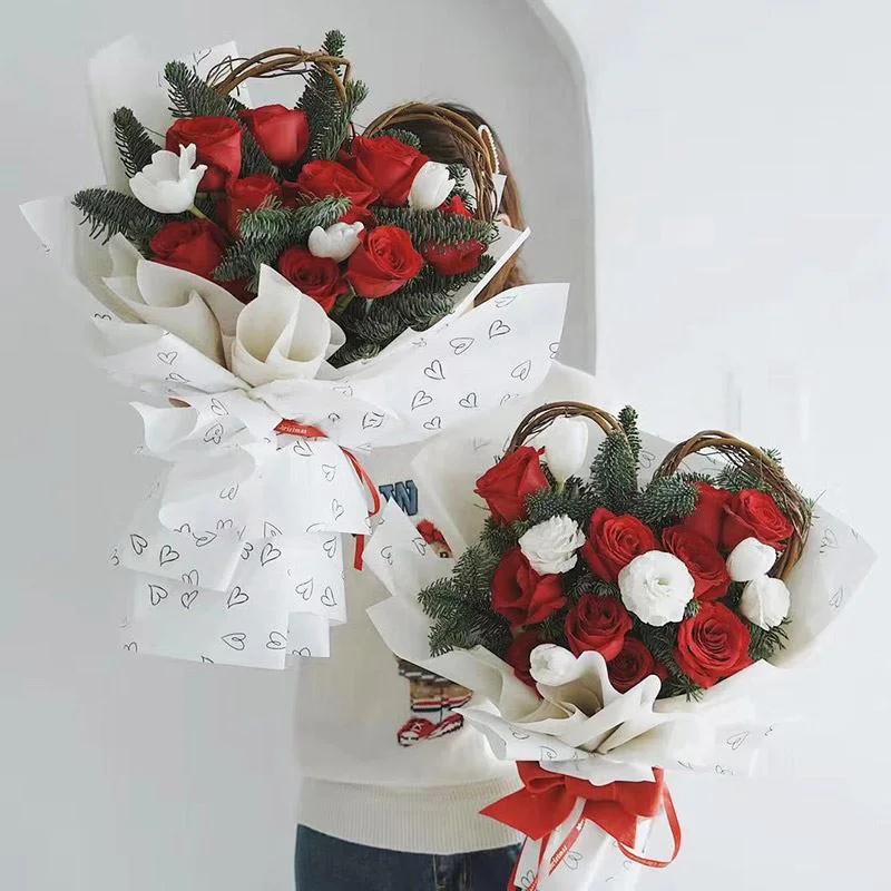 Printed Heart Bouquet Packaging Paper Waterproof Valentine'a Day Wedding Gift Diy Florist Flower Wrapping Material 20pcs/pack