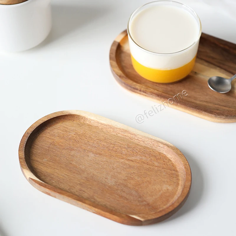 

Japanese Oval Plate Acacia Wooden Decorative Tray Ins Kawaii Café Tableware Serving Dishes for Dessert Cake Snack Bread