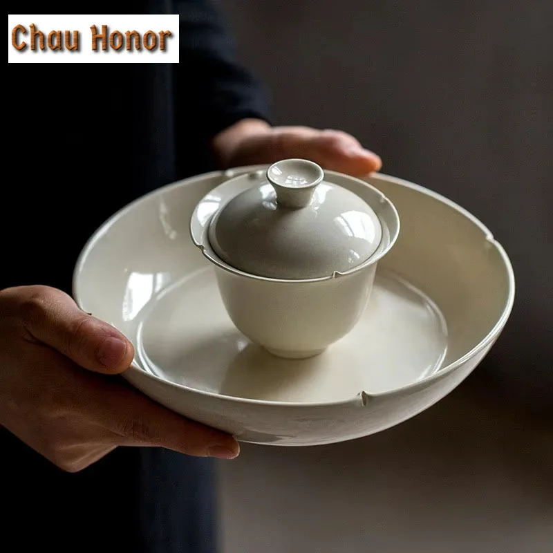 Plant Ash Glaze Ceramic Pot Bearing Holder Teaware Base Dry Bubble Table Tea Tray Coasters White Tea Tea Services Ornaments