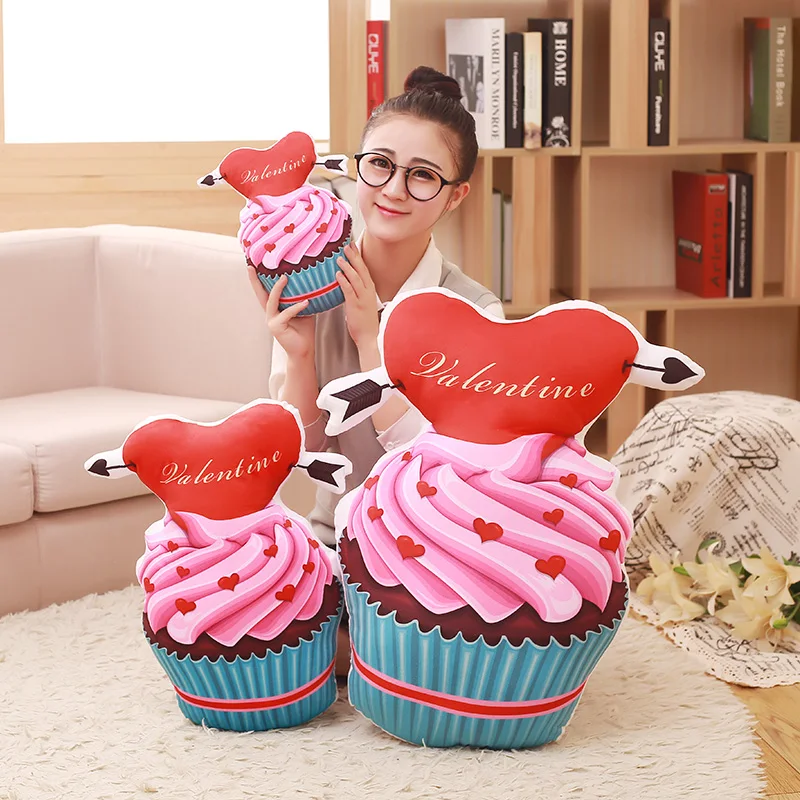 Pink Cup Cake Plush Pillow Ice Cream Cherry Fruits Cookie Biscuit Cholocate Red Heart Cake Stuffed Food Pillow Lady Decor 3