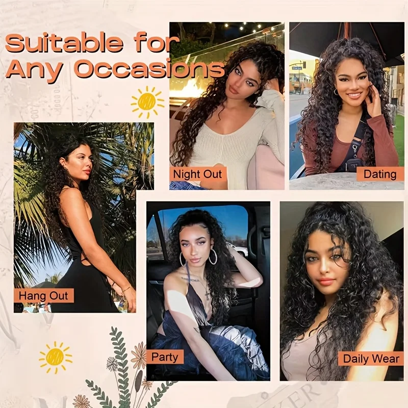 36-inch gradient long curly hair synthetic drawstring ponytail wig women's heat-resistant natural curly ponytail wig