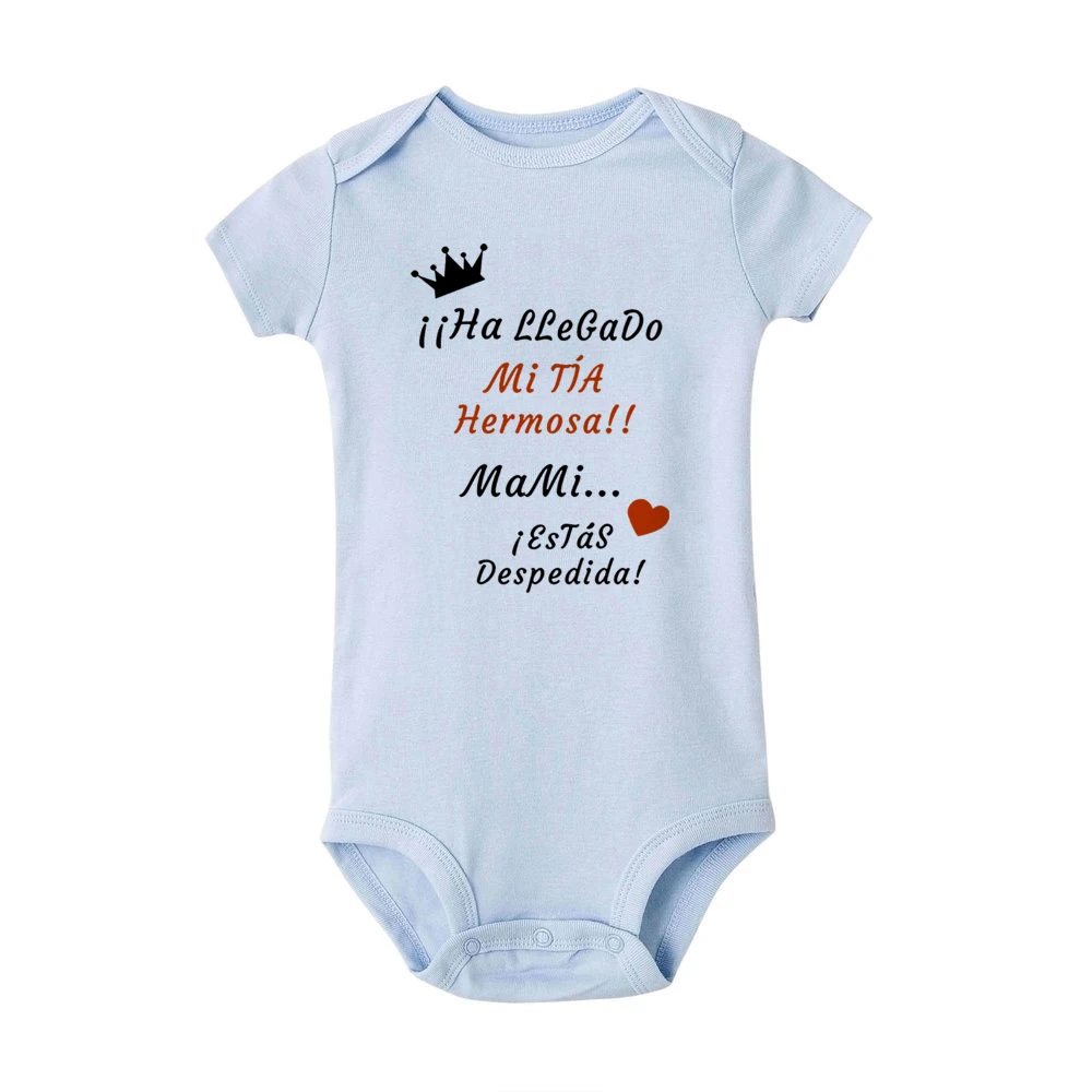 Hola Tia Spanish Baby Bodysuits Newborn Announcement To Aunt Boys Grils  Casual Clothes Romper No Puedo Esperar Para Conocerte