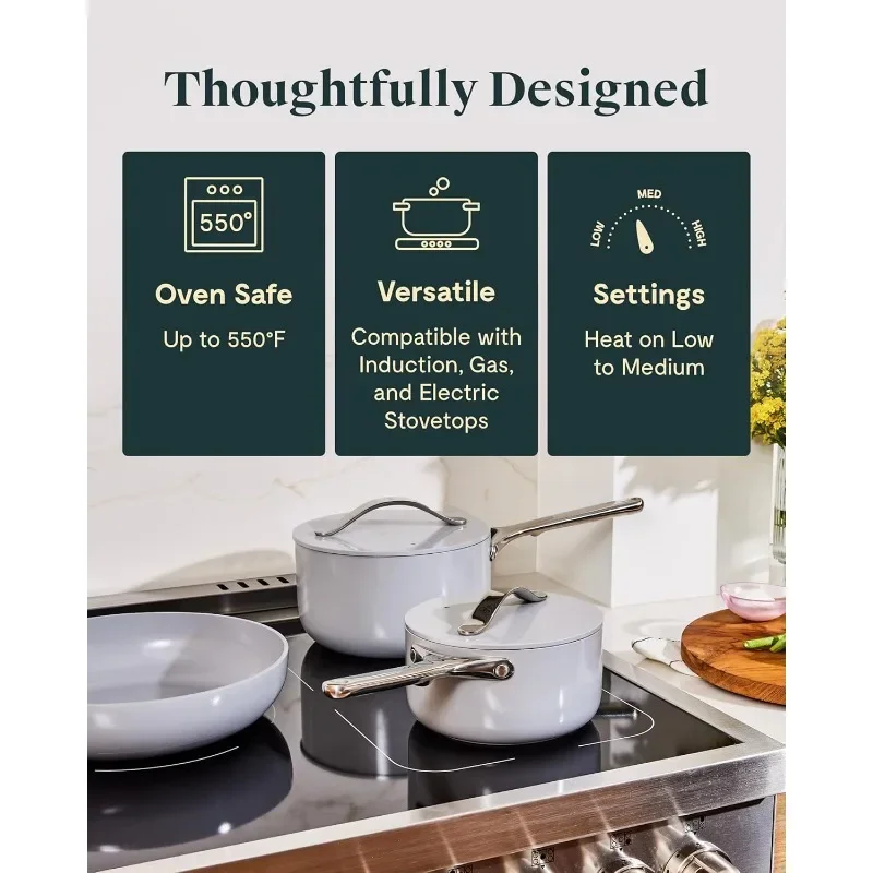Caraway Nonstick Ceramic Cookware Set (12 Piece) Pots, Pans, Lids and Kitchen Storage - Non Toxic - Oven Safe & Compatible 4