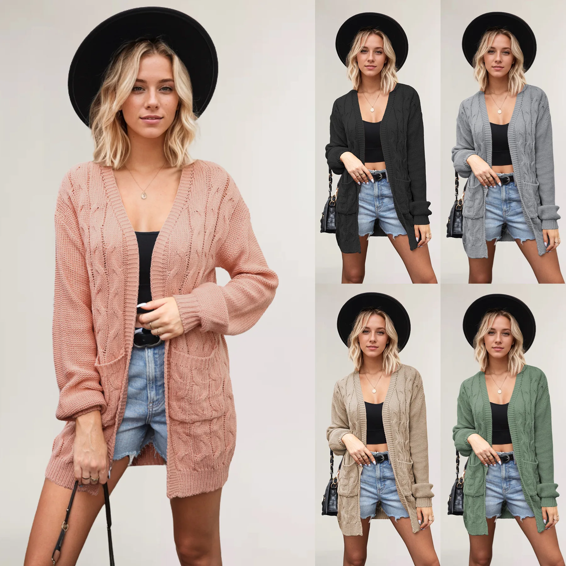 2024 winter new hot V-neck twist long-sleeved loose casual sweater coat 6
