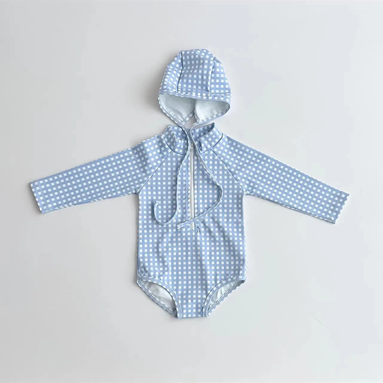 5428 Korean Baby Swimsuit 2025 Spring Summer New Boys and Girls Cute Printed Checkered Polka-dot Sun-proof One-piece Swimsuit 5