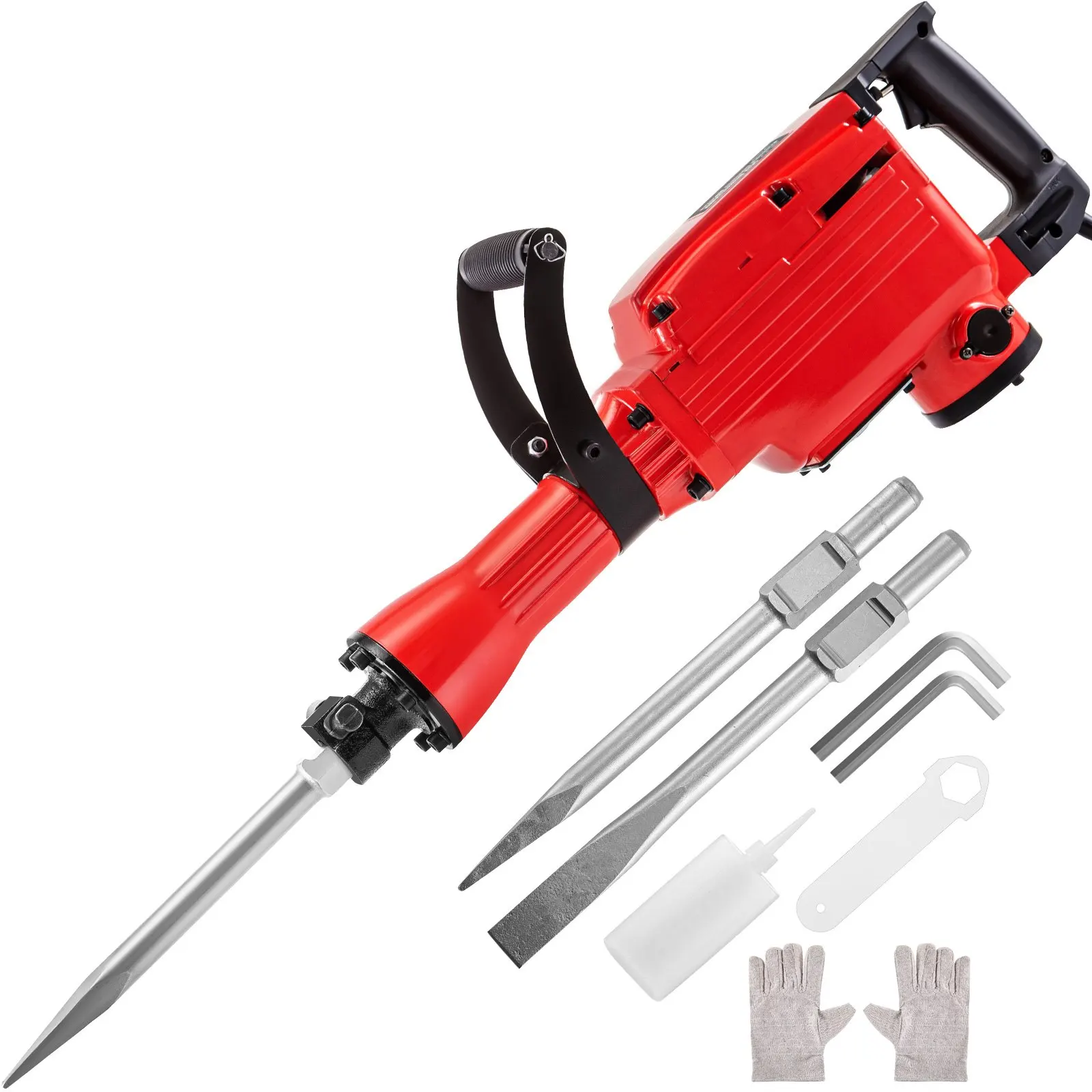 

2200W Demolition Jack Hammer Concrete Breaker 1200 BPM Heavy Duty Electric Jack Hammer 3 Chisel Bit W/Gloves & 360° Swiveling