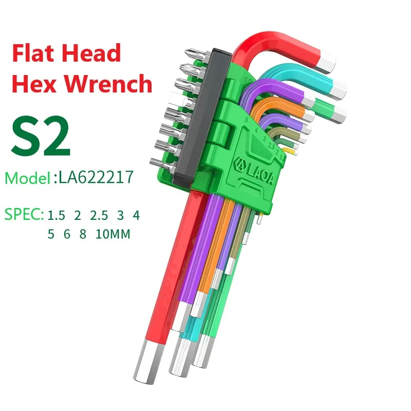 Description Picture 3 of itemLAOA 17PCS Inner Hex Wrench Set Flat Head Hexagon Combination Screwdriver Bits Lenghthen Ball Head Colorful Hexagonal Spanner