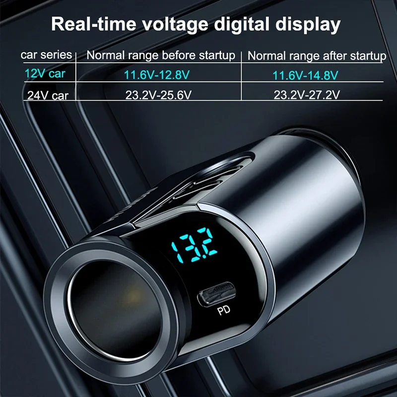SALE Cigarette Lighter Splitter 166W For iPhone Huawei USB Car Charger PD Sockets USB With LED Voltage Display Car Accessories