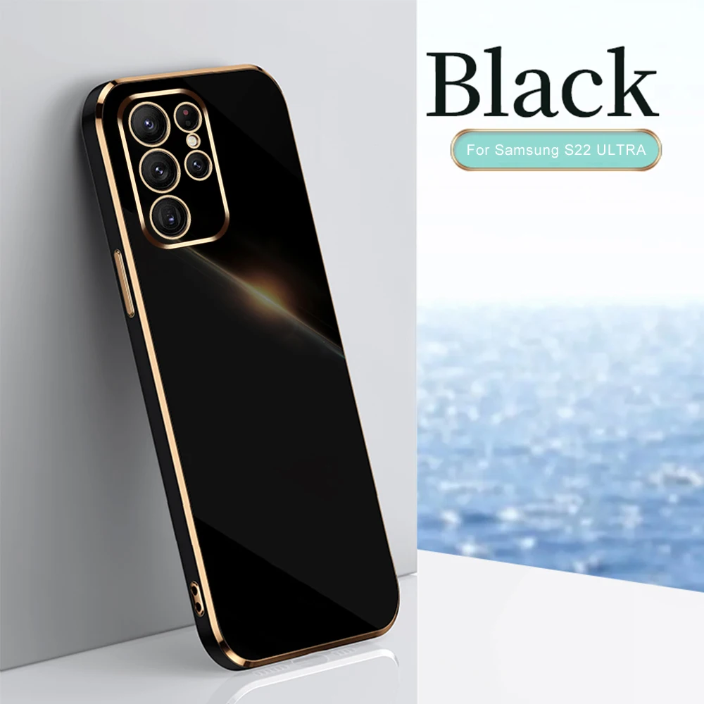 thumbnail image 1 of Coque de téléphone Samsung en Silicone souple, avec cadre carré plaqué or, S23 Ultra, S22, S21, S20, FE, S10 Plus, Note 20, 10 Lite, S24 Ultra, 1 of 5
