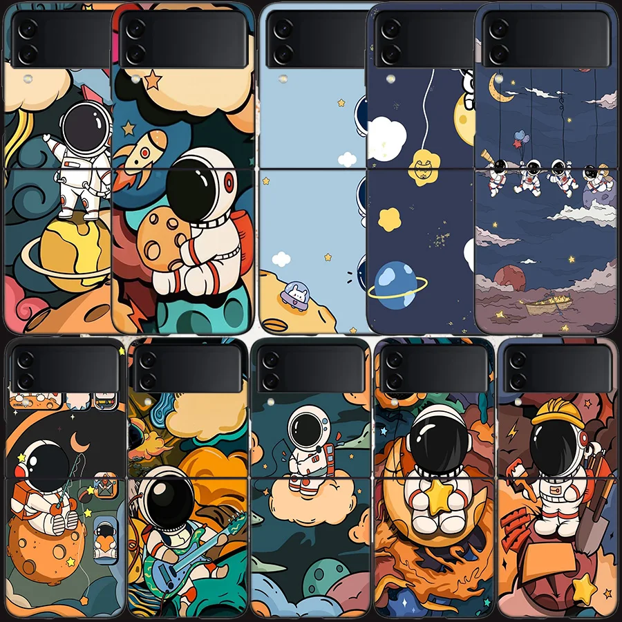 Cute Star Astronaut Case Per Samsung Galaxy Z Flip 3 Flip 5 4 5G Cover Rigida Nera Per Cellulare Samsung Z Flip 5 5G Luxury Pc Shell