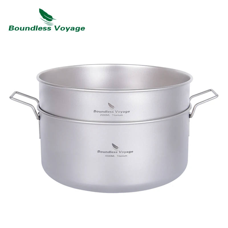 Boundless Voyage Titanium Steamer Pot Stock Soup Pot Set Outdoor Camping Cookware Lightweight Picnic Hiking Hanging