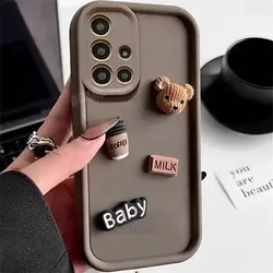 Cute 3D Bear Cartoon Silicone Case - Soft Matte Cover for A03S (Baby Coffee)
