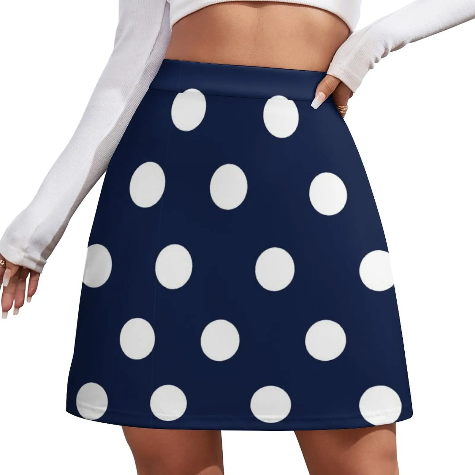 Navy Blue and White Large Polka Dot Mini Skirt Women's skirt Short women′s skirts