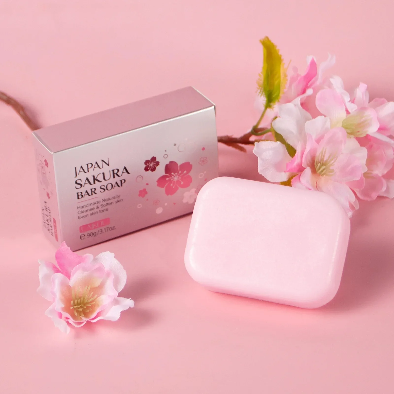 LAIKOU Sakura Facial  Body Whitening Soap Reduces Acne Dark Spot Deep Cleaning Cutin Brightening Skin 90g 4