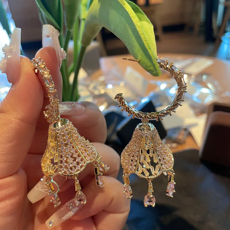 Bilincolor Colorful Zircon Wind Chime Tassel Water Drop Earrings