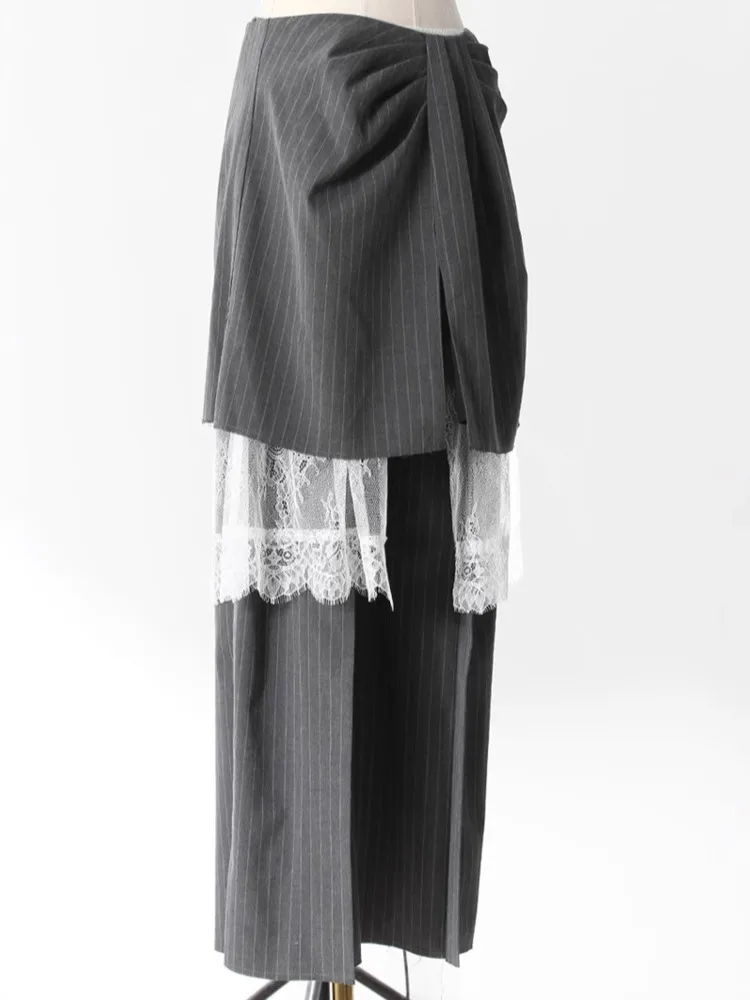 ZMEENNA Gray Stripe Patchwork Skirt Gauze Pants 2 Piece Sets For Women 2025 Spring Fashion Female New Elegant Pants ZM616 5
