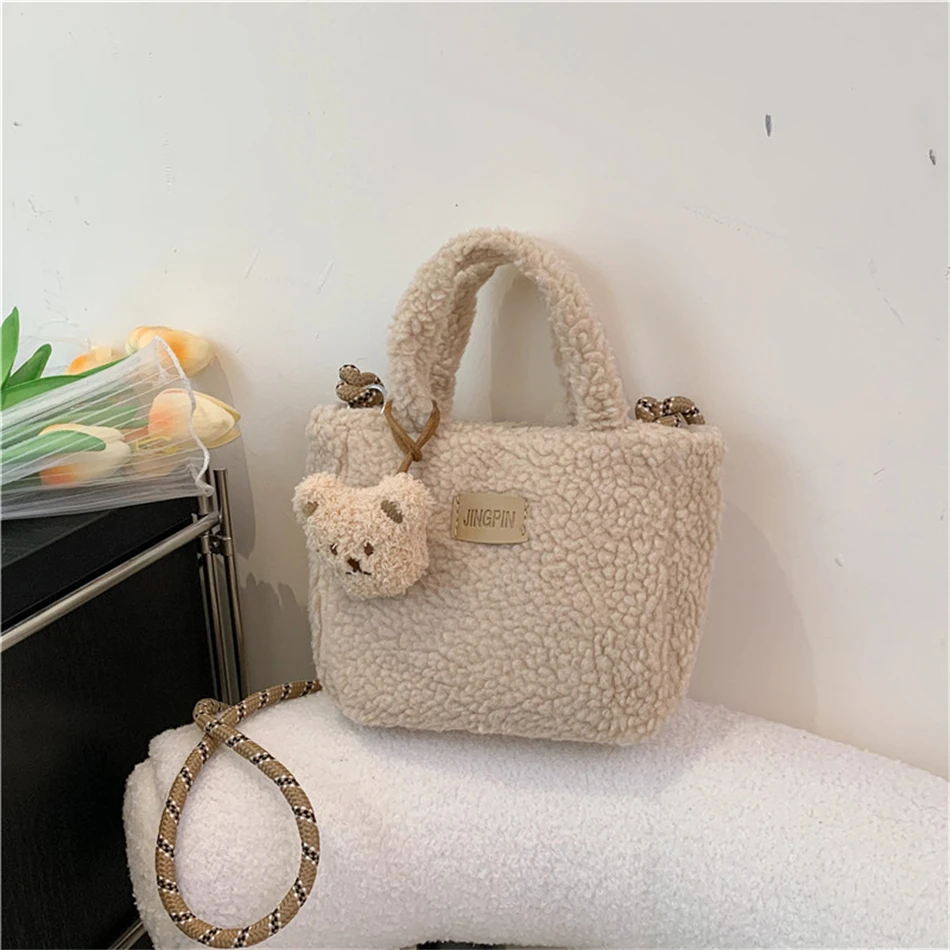 Florencey Women's Plush Fuzzy Tote Shoulder Bag – Black Fluffy Fur Handbag