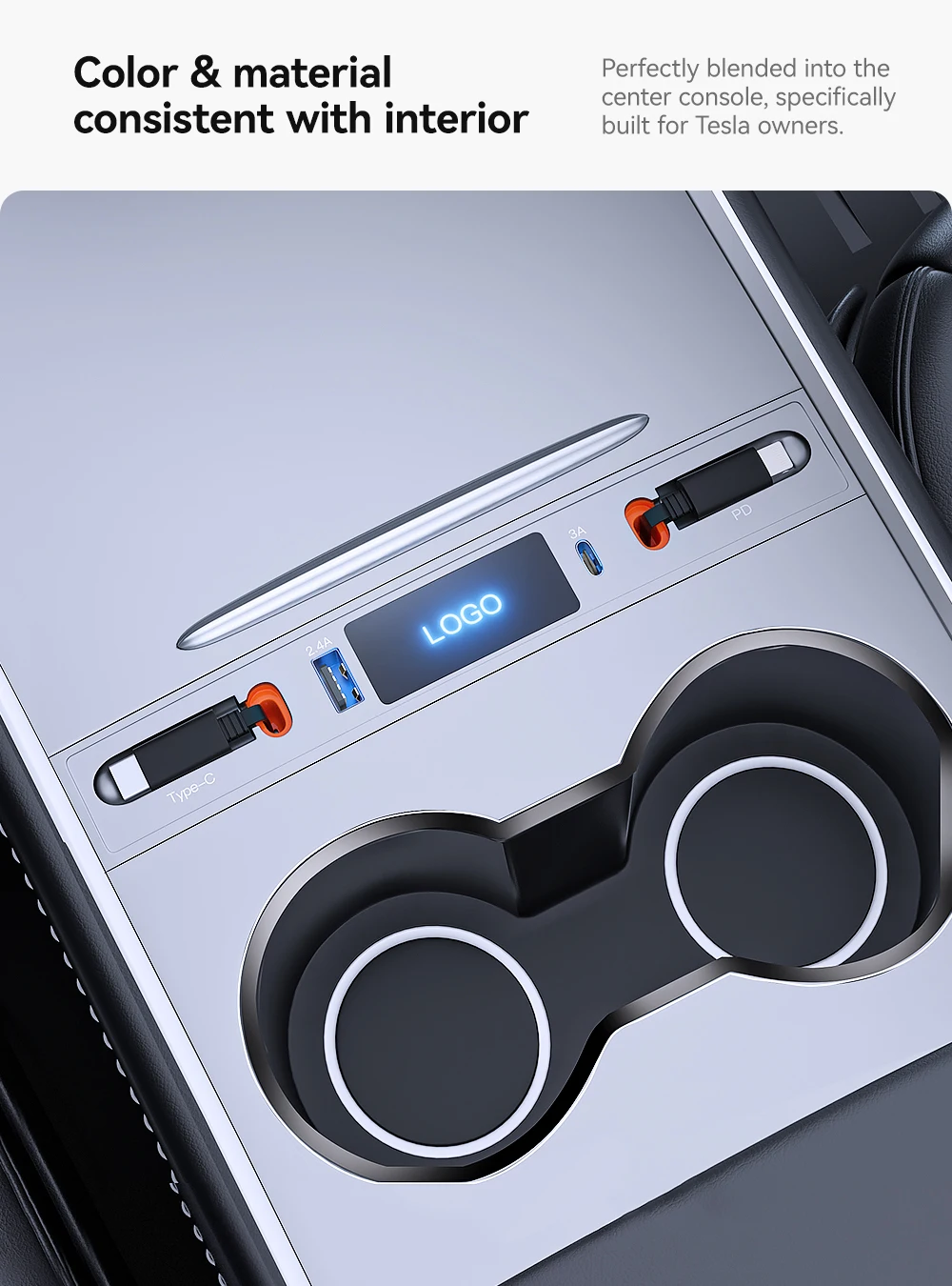 For Tesla Model 3 Y 2023 27W Quick Charger USB Shunt Hub Intelligent Docking Sta