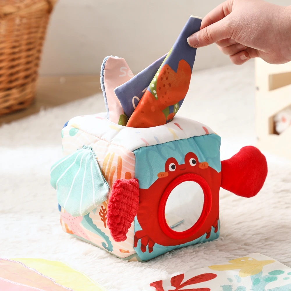 Baby Montessori Spielzeug Baumwolle Magie Tissue Box Finger Ausübung Beschäftigt Brettspiel Pädagogisches Spielzeug Weiche Rassel Spiel Ozean Tuch Buch – Detail 18