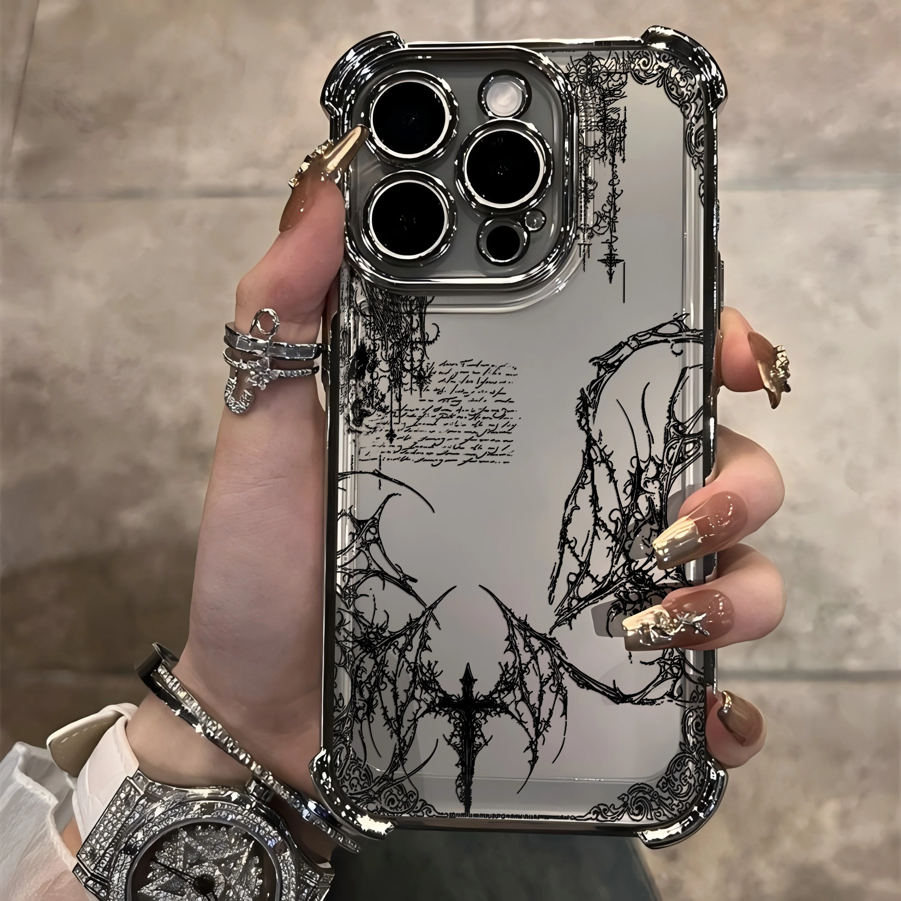 Cool Dark Gothic Cross Mark Line Plating Phone Case For IPhone 17 16e 16 15 14 13 12 11 Pro Max X XR XSMax 7 8 Mini Air Plus