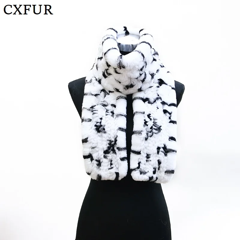 

Double-faced Women Outfits Boutique Real Rex Rabbit Fur Knitted Scarf CX-S-217C