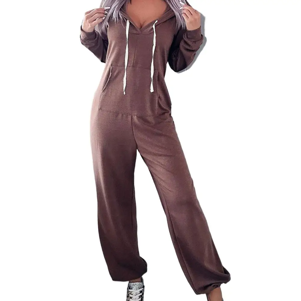 Women Hoodie Jumpsuit Sweatshirt Long Sleeve Wide Leg Overalls