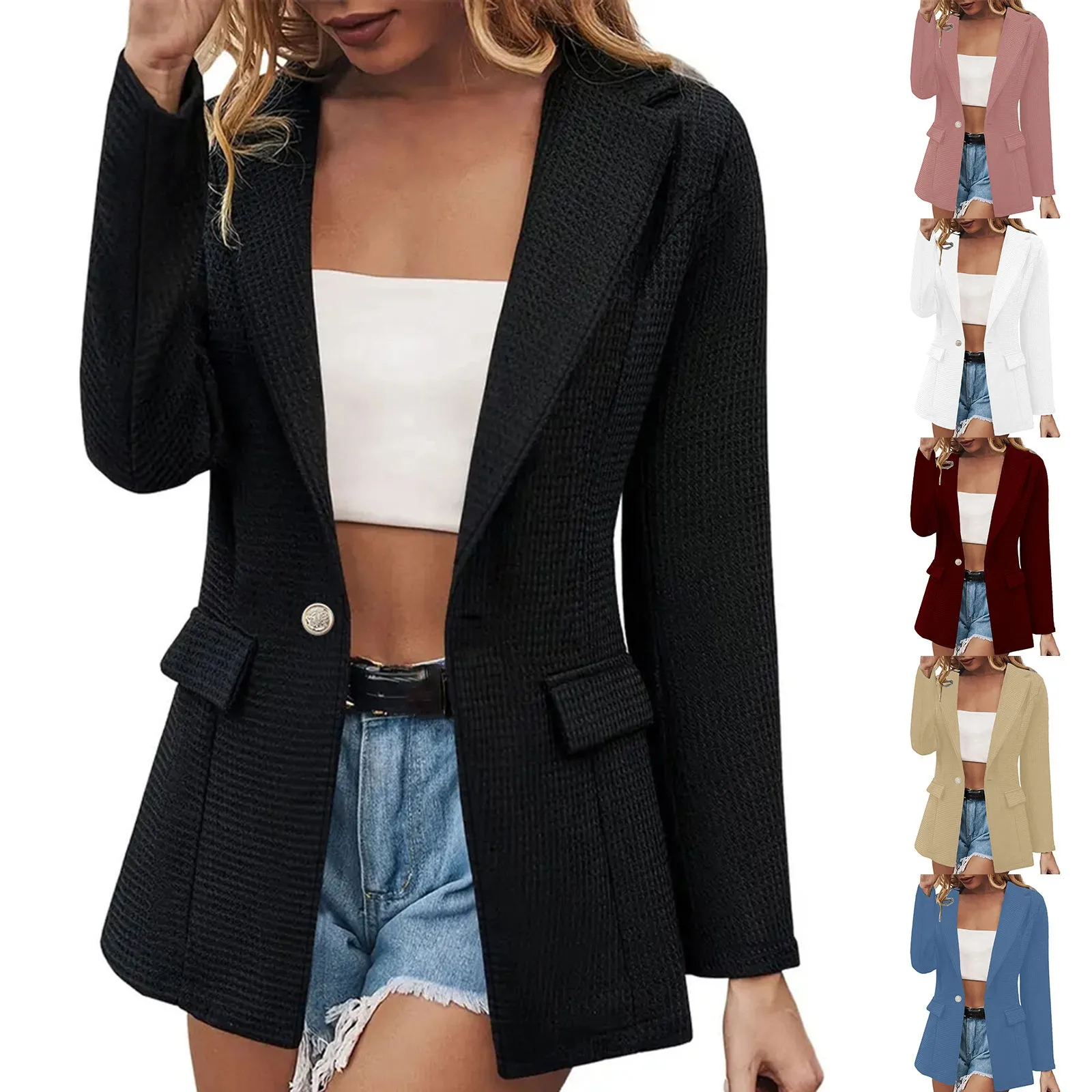 

Women Solid Color Long Sleeve Turn Down Collar Cardigan Solid False Thin Coat