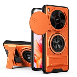 Rotatable Slide Camera Protection Ring Stand Shockproof Phone Case Cover for ZTE Nubia V70 Max 4G (Orange)
