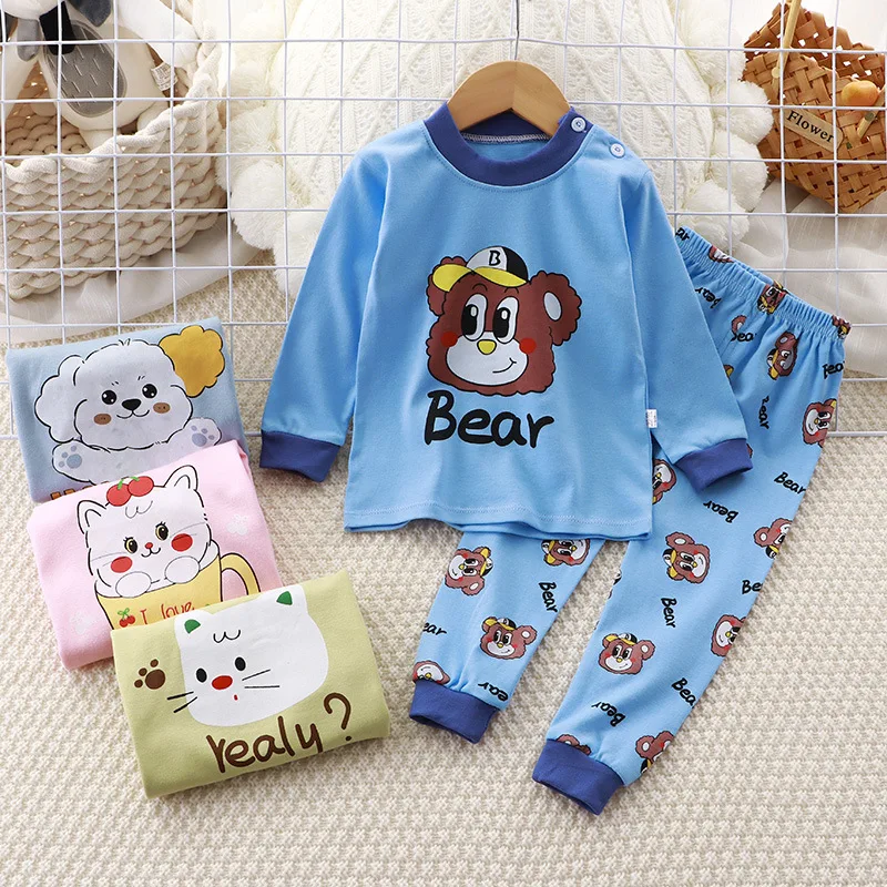 Children's Underwear Set Pure Cotton New Boys' Autumn Pajamas Girl Baby Long Johns Home Wear Children's Clothing