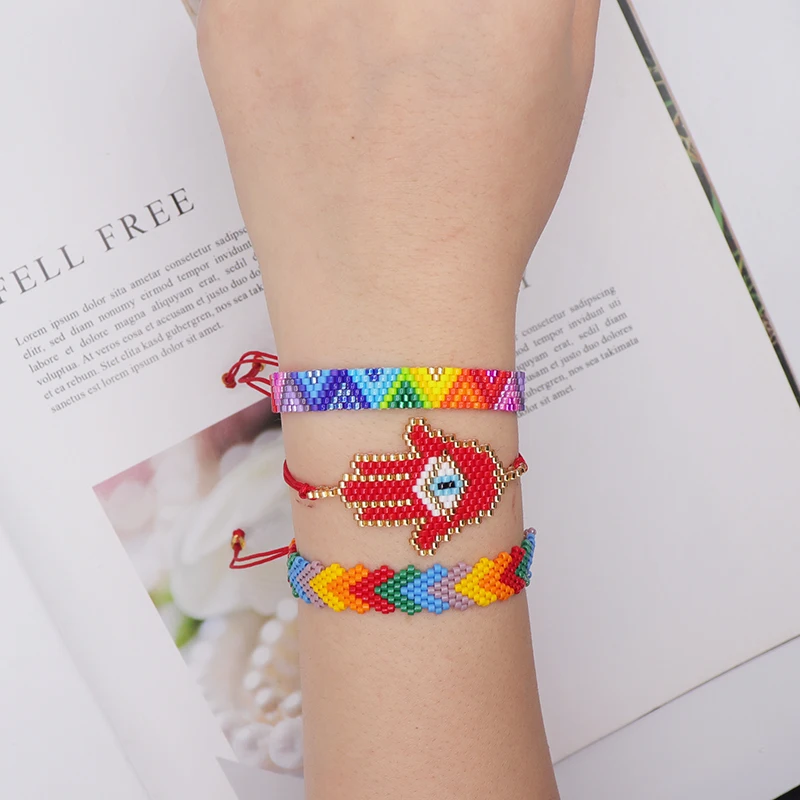 

ZHONGVI Adjustable Rainbow Miyuki Beaded Bracelet For Women Colorful Hamsa Hand Bracelet Fashion Party Birthday Gift Jewelry