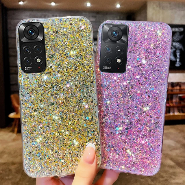 Funda de silicona con purpurina brillante para Xiaomi Redmi Note 11, 11S, 10S, 9, 9S, 9A, 9C, 8, 8A Pro, lámina de oro y plata, cubierta trasera suave - Image 2