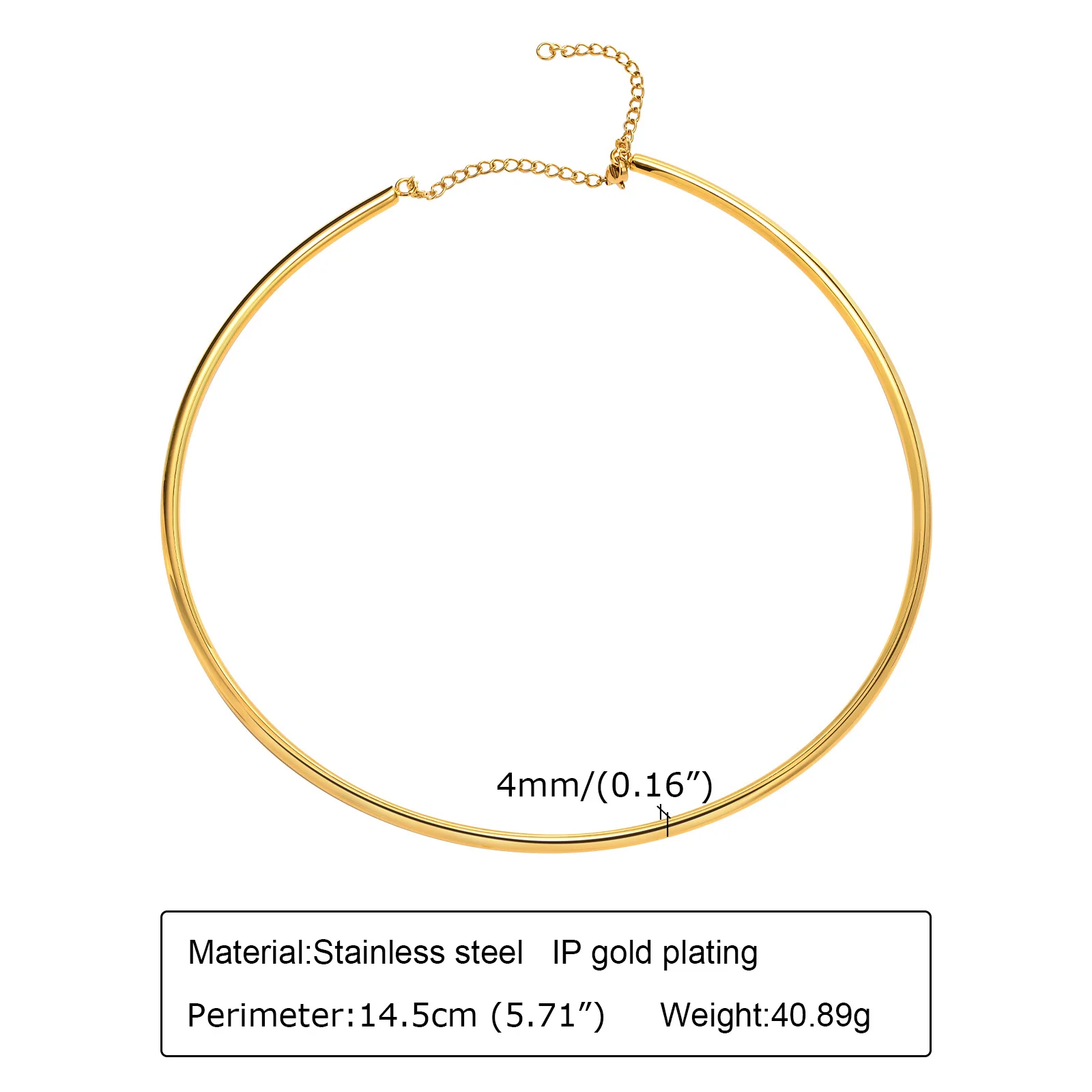 Vnox Minimalist Women Torques Gift Jewelry, Gold Color Stainless Steel 4MM Wide Chain Choker Necklace