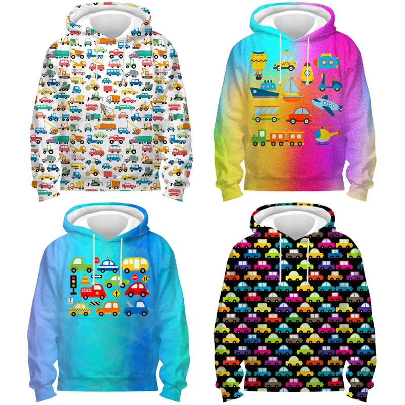 

Boys Girls Cute Car Transportation Hoodies Kids Anime 3D Print Sweatshirts Tops Coats Children Cartoon Pullovers Sudadera Gifts