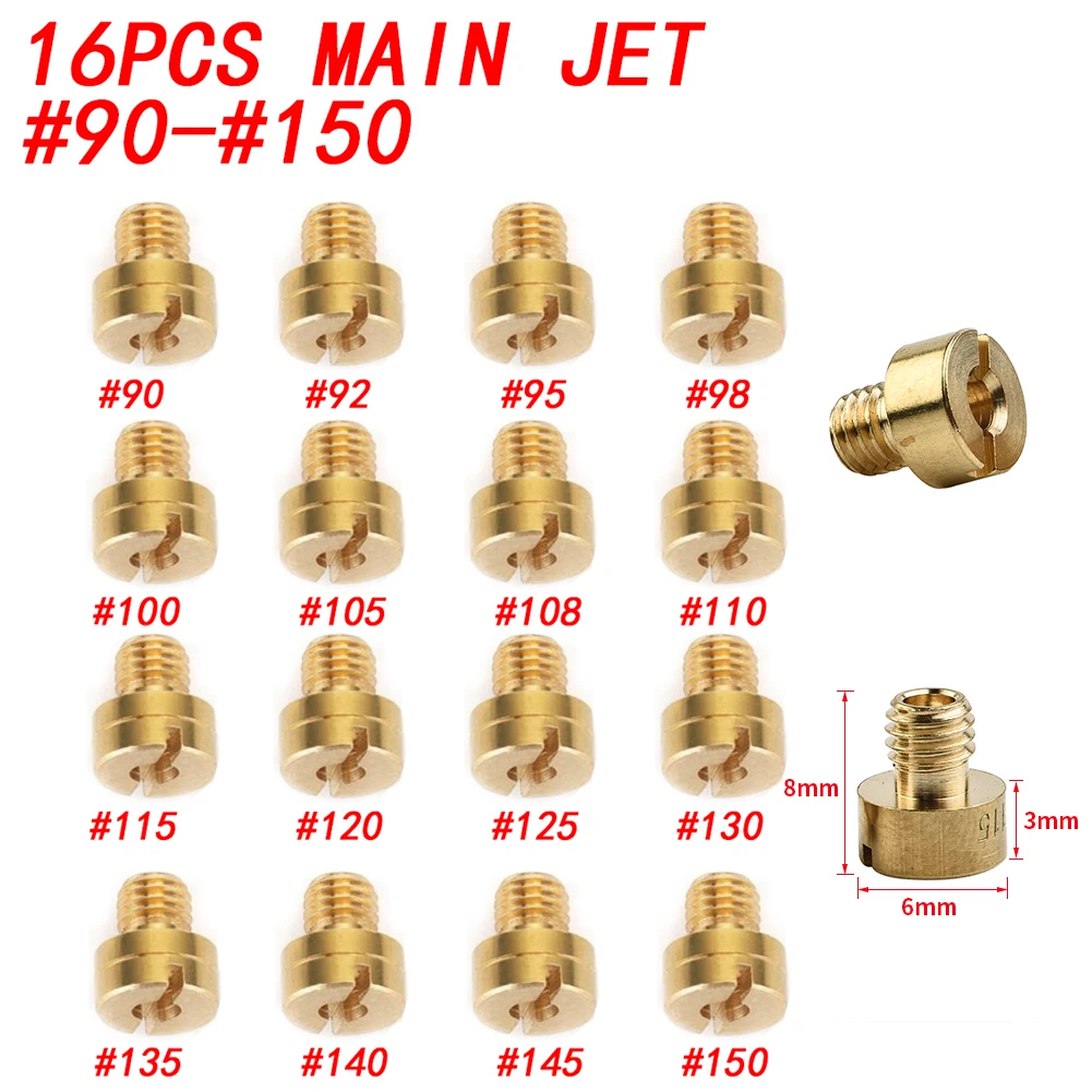 Комплект из 16 шт. основной струйный карбюратор для PWK Keihin-OKO CVK 90, 92, 95, 100, 105, 108-150 Форсунка карбюратора Motoforce