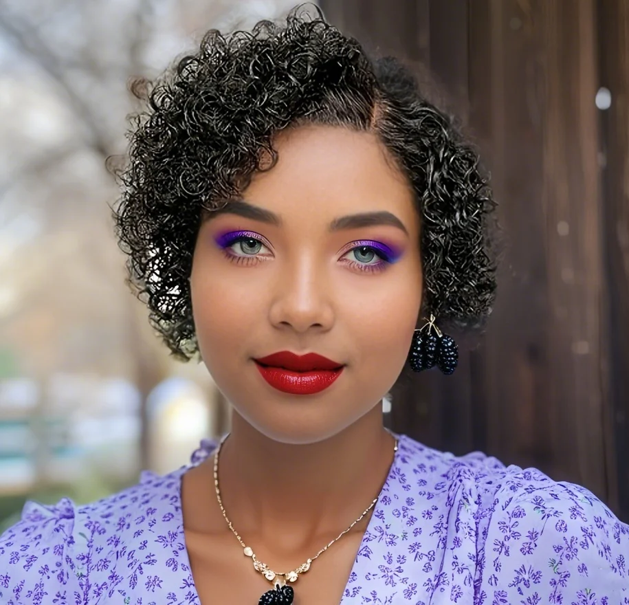  Short Pixie Cut Deep Curly Bob 13x4X1 T Part Lace Front Human Hair Wigs For Women Brazilian Remy Hair Wigs 4