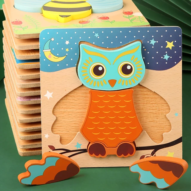 3D Wooden Puzzles Educational Cartoon Animals Early Learning for kids 5