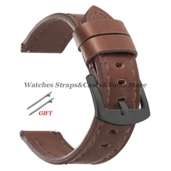Army Green Vintage Leather Watch Band Strap - Sporty & Stylish Bracelet - 22mm (Dark Brown - Black)