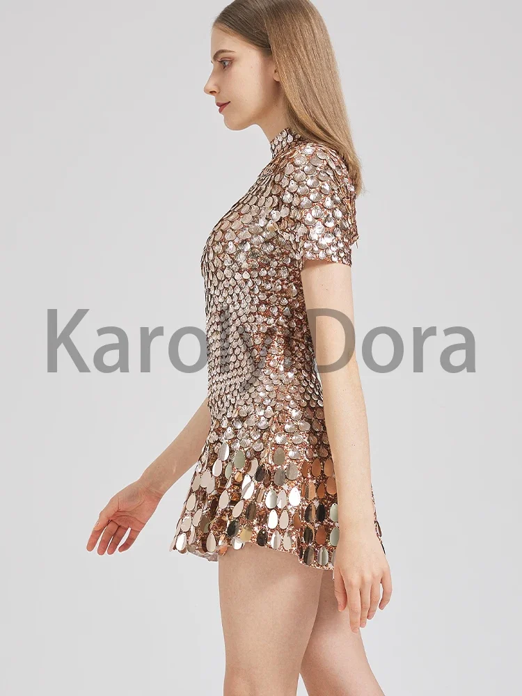 Sexy Khaki Shell Sequins Mini Dress Nightclub Dance High Quality Performance Clothing Bodysuit Birthday Red Luxury Dresses dance dress rhinestones dress sexy evening dress