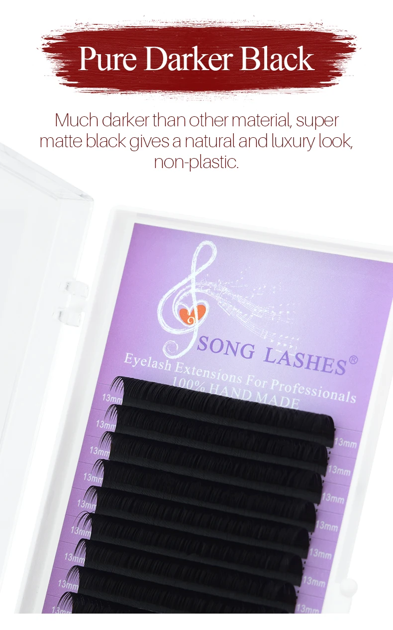 Description Picture 6 of itemSONG LASHES New Products 0.02 Thickness Easy Pick Up Pure Dark Black Eyelash Extension False Eyelash Extensions Soft Thin Tip