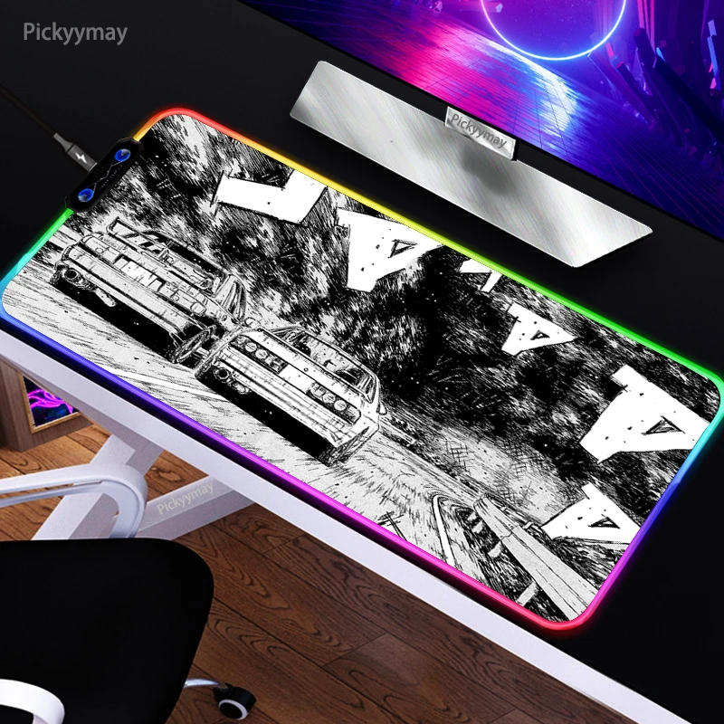 

Большой RGB коврик для мыши Initial D, автомобильный игровой коврик для мыши AE86, женский черный и белый цвет, игровой коврик для мыши, настольные компьютерные коврики RGB, коврики для клавиатуры XXL