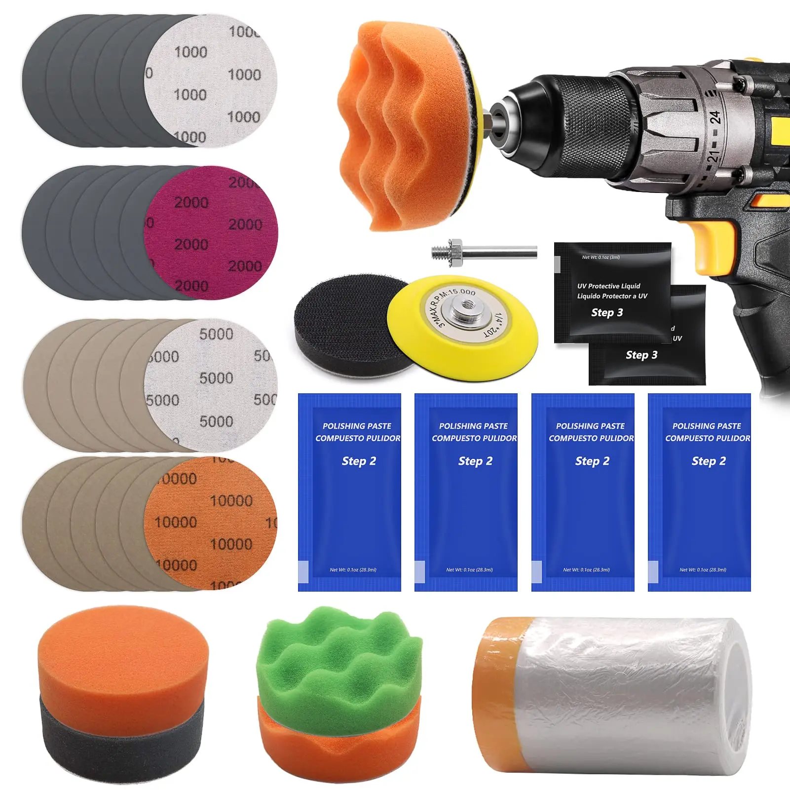 158pcs 3 Inch (75mm) Sanding & Polishing Discs Kit For Drill - Grits 60 To 10000 With Backing Plates & Shanks